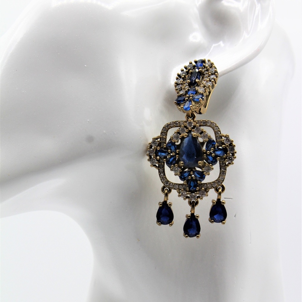 Natural blue sapphire chandelier earrings